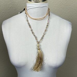 NWT Gold Cake Shop Boutique Long Strand Beaded Tassel Necklace